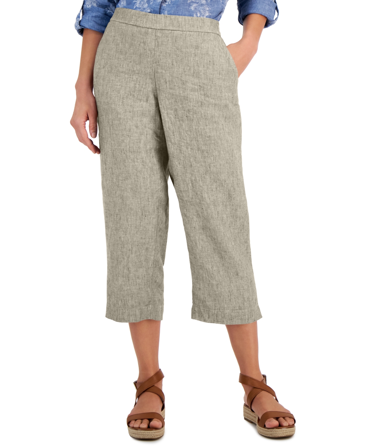 Shop Charter Club Petite 100% Linen Pull-on Cropped Pants, Created For Macy's In Flax