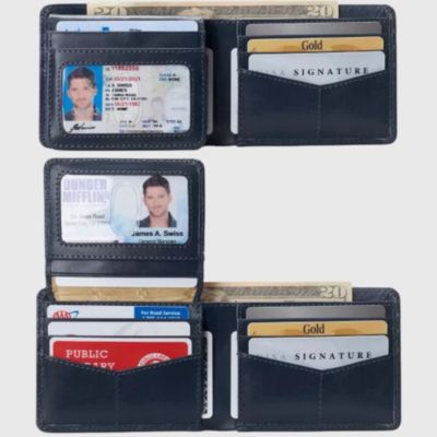 Mens Genuine Leather RFID Safe Bifold Wallet Passcase 2 ID Windows