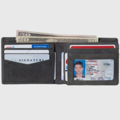 Mens Commuter RFID Bifold Wallet 2 ID Windows Divided Bill Section