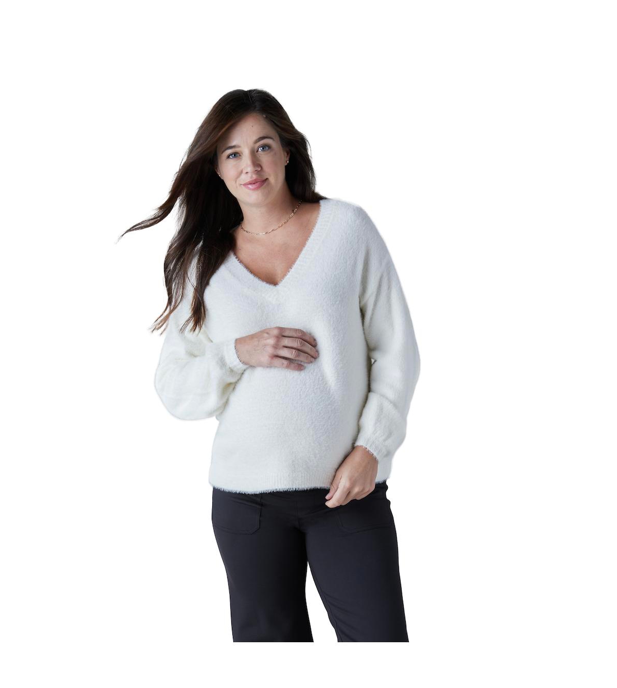 Ingrid & Isabel Fluffy V-neck Maternity Sweater In Cream ()