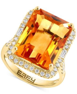 EFFY&reg; Amethyst (10-3/4 ct. t.w.) & Diamond (3/8  ct. t.w.) Halo Ring in 14k Gold (Also available in Citrine, Green Quartz & Black Onyx)
