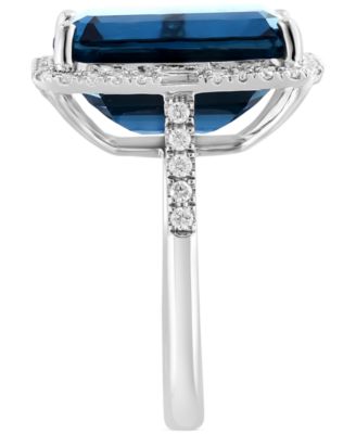 EFFY&reg; Blue Topaz (10-3/4 ct. t.w.) & Diamond (3/8  ct. t.w.) Halo Ring in 14k White Gold 