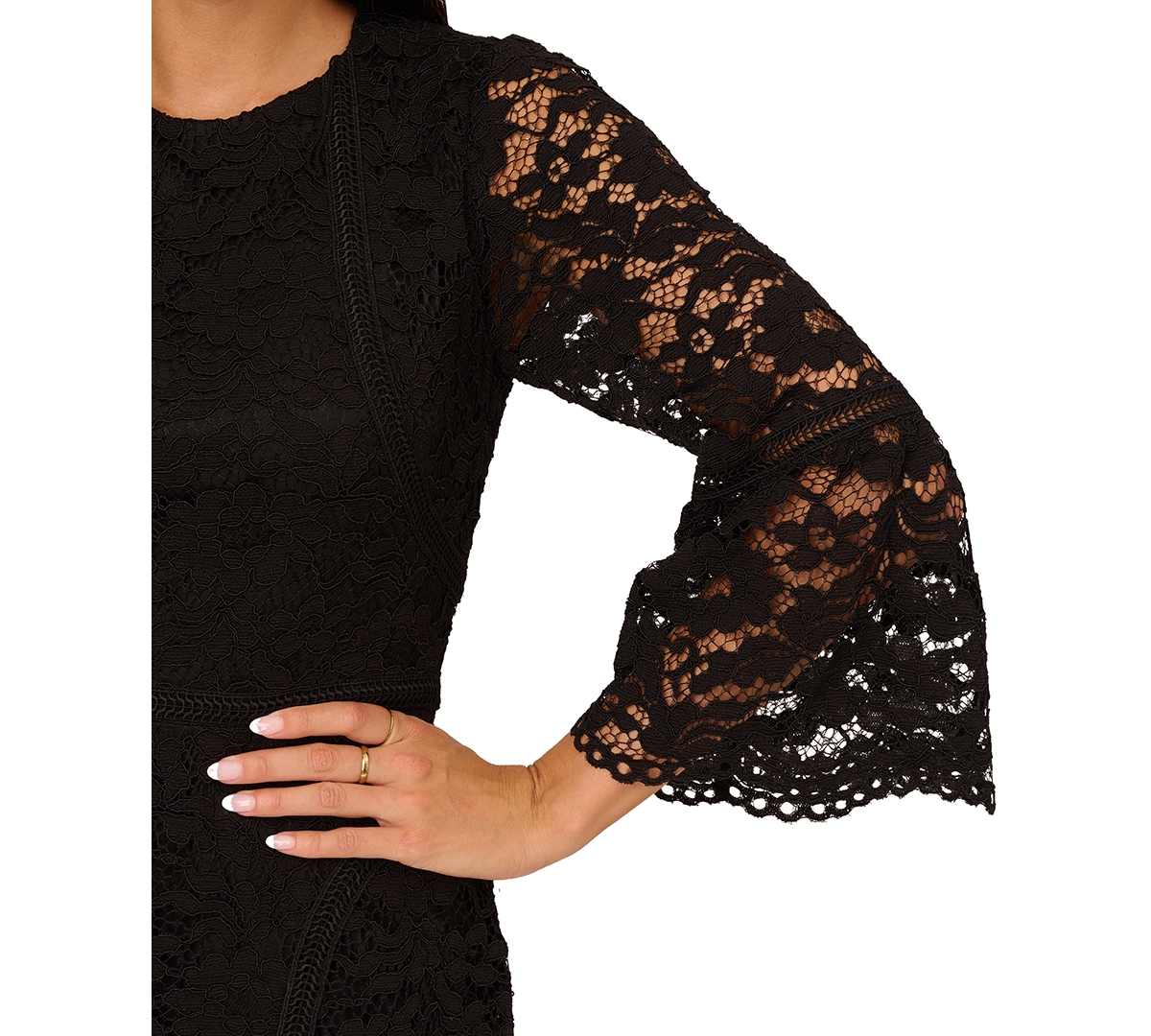 Shop Adrianna By Adrianna Papell Women's Flare-cuff Lace Sheath Dress In Black