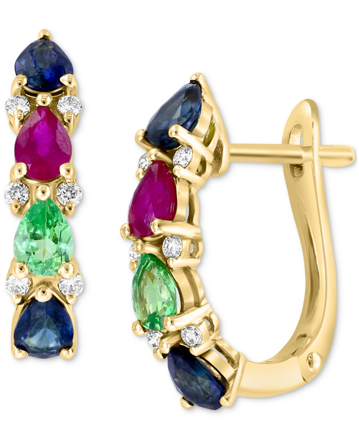 Effy Collection Effy Multi-gemstone (1-7/8 Ct. T.w.) & Diamond (1/8 Ct. T.w.) Leverback Earrings In 14k Gold In Yellow Gold
