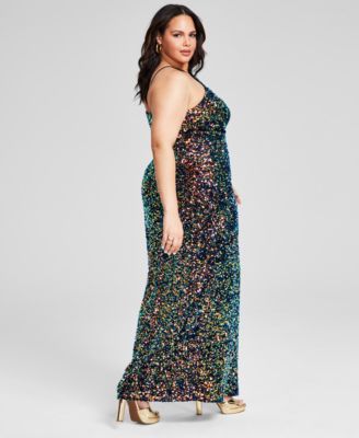 B Darlin Trendy Plus Size Sequined Halter High-Slit Gown - Macy's