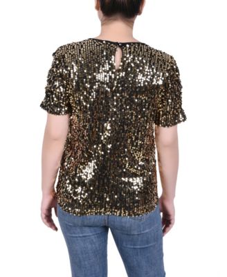 Petite Short Sleeve Sequined Top