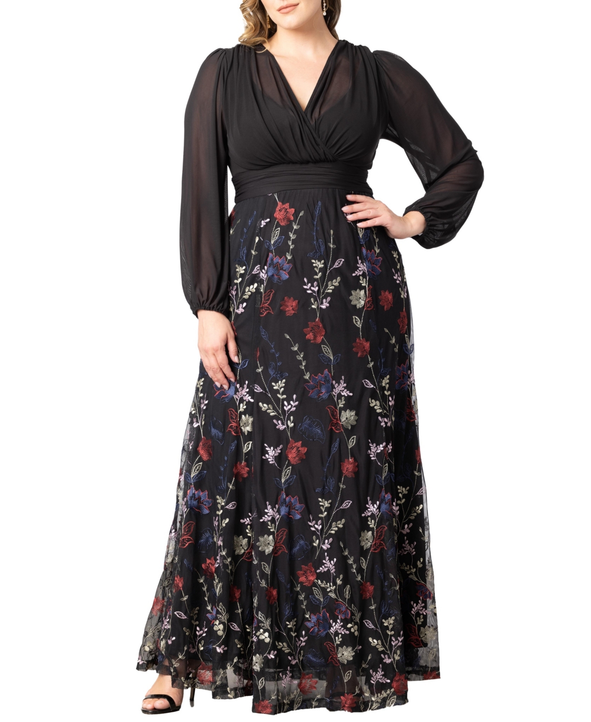Women's Plus Size Isabella Embroidered Mesh Formal Gown - Enchanted garden