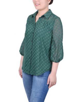 Petite 3/4 Sleeve Foiled Jacquard Chiffon Blouse