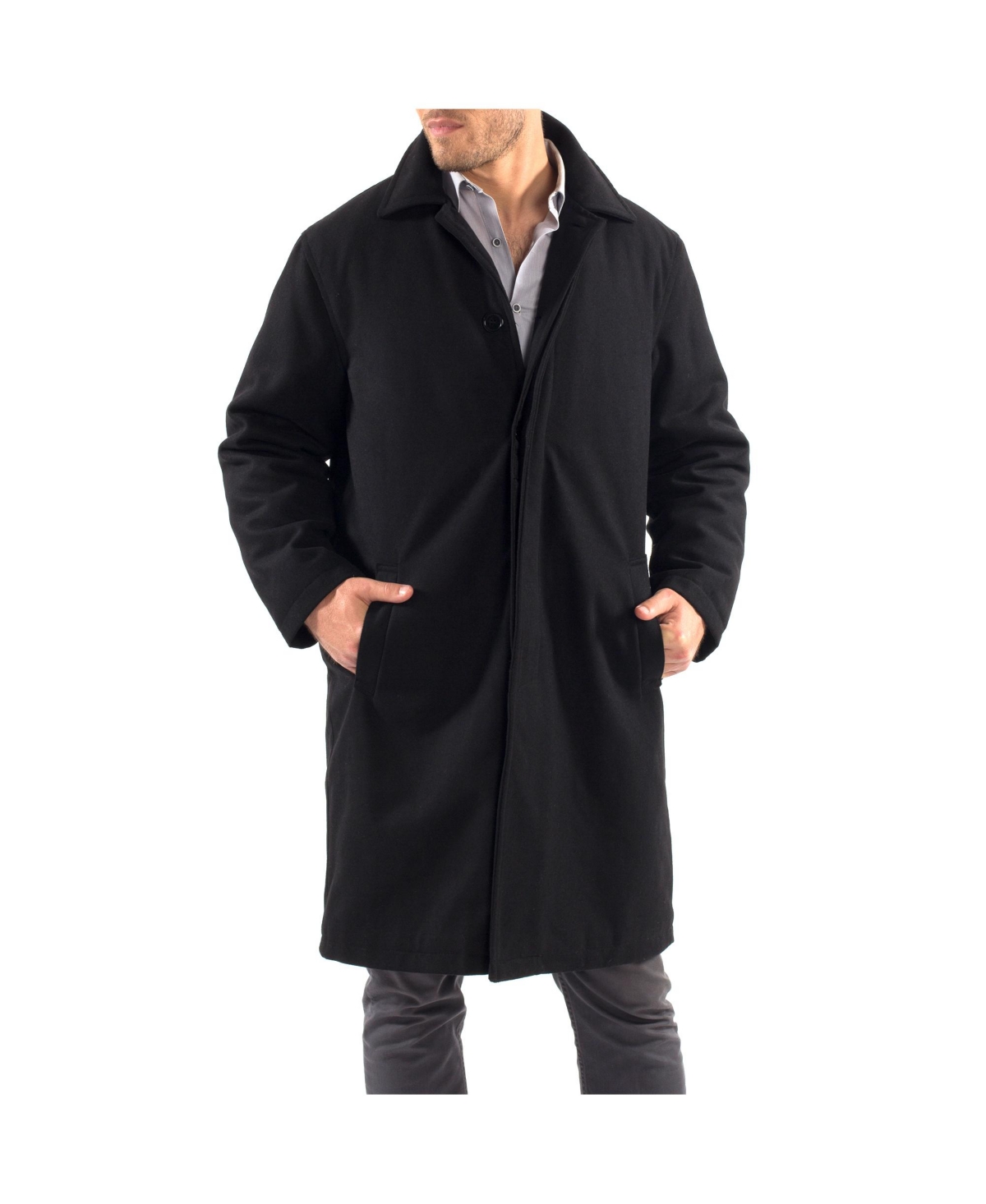 Men's Zach Knee Length Jacket Top Coat Trench Wool Blend Overcoat - Gray