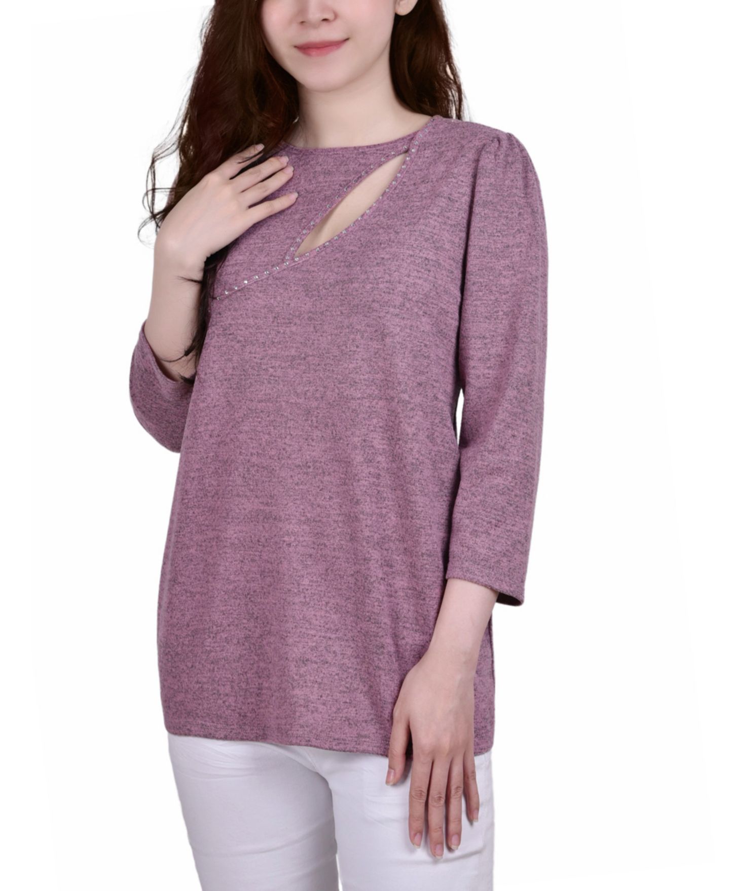Женский топ NY Collection Petite Space Dyed Studded, цвет: Розовато-лиловый — фото 1