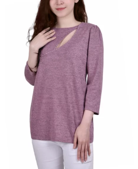 Petite Space Dyed Studded Top - Mauve