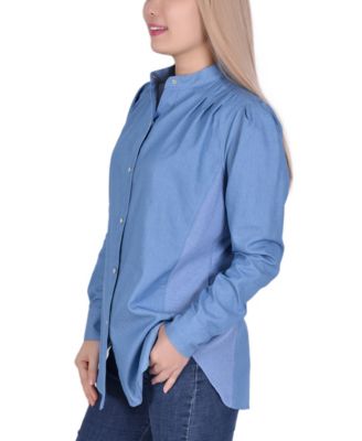 Petite Long Sleeve Chambray Blouse