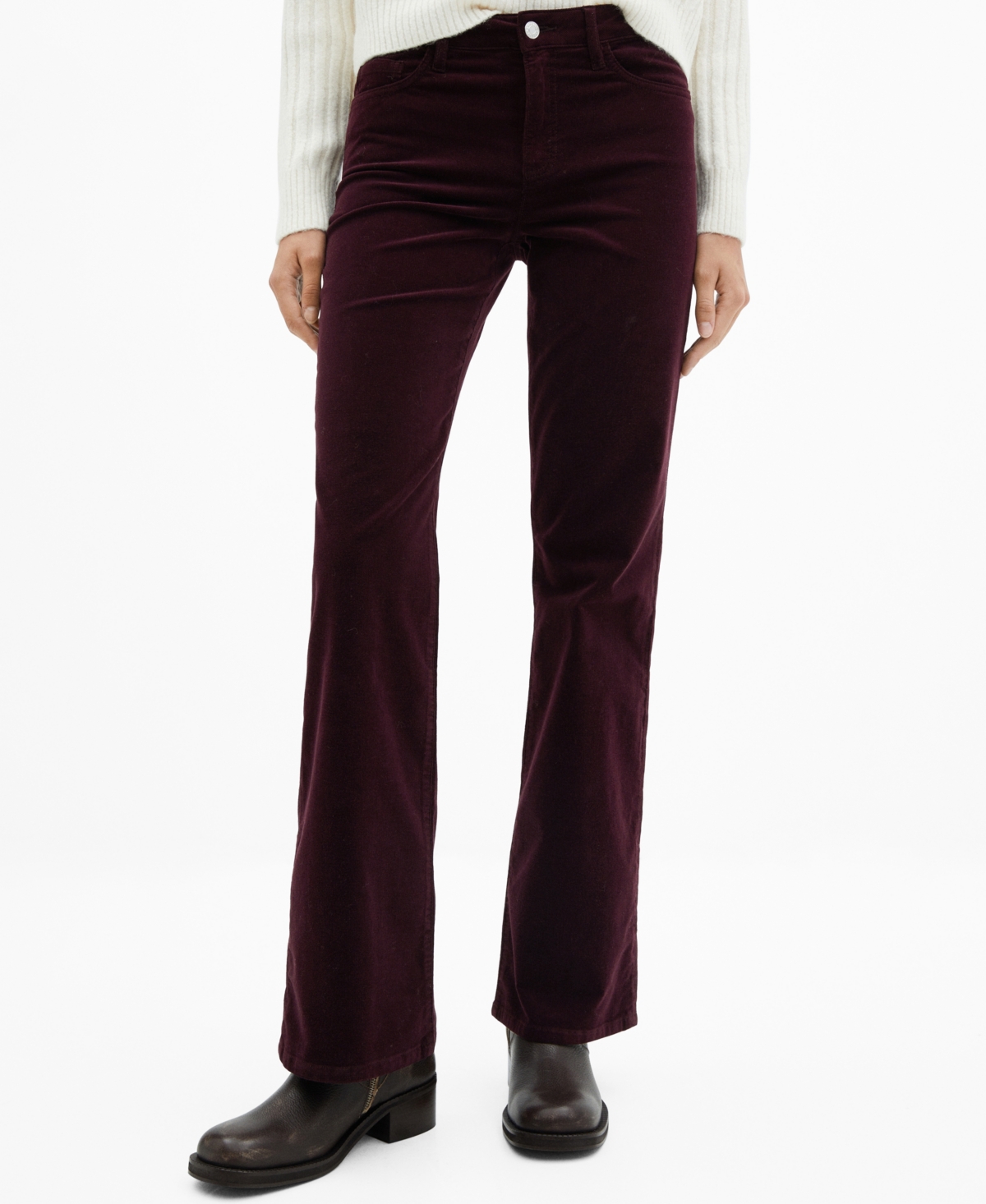 Mango Thin Pintripe Longline Pants In Dark Red In Wine