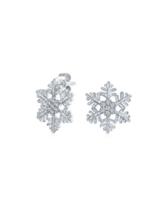 Holiday Party Snowflake Pendant Necklace & Earrings Set Clear CZ Sterling Silver