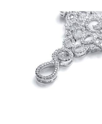 Art Deco-Inspired Swirl Leaf Collar V Statement Necklace With Cleavage Dangling Open Teardrop Micro Pave Cubic Zirconia CZ