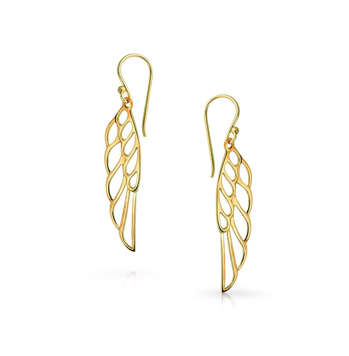 Bling Jewelry Spiritual Religious Dangle Angel Wing Feather Earrings For Women For Sterling Silver - Gold-tone