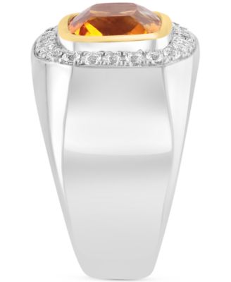 EFFY&reg; Men's Madeira Citrine (6 ct. t.w.) & White Topaz (3/4 ct. t.w.) Ring in Sterling Silver & 18K Gold-Plate