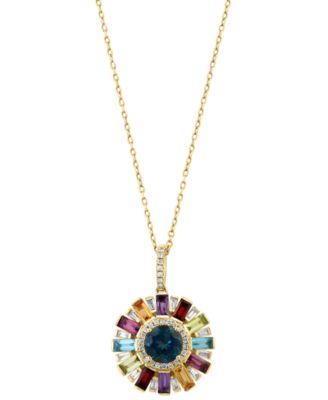 EFFY Collection - Multi-Gemstone (2-7/8 ct. t.w.) & Diamond (1/4 ct. t.w.) Circle 18" Pendant Necklace in 14k Gold