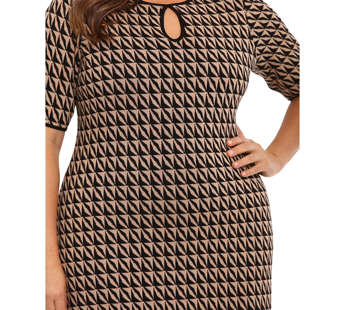 Shop London Times Plus Size Printed Keyhole Sheath Dress In Blk,taupe