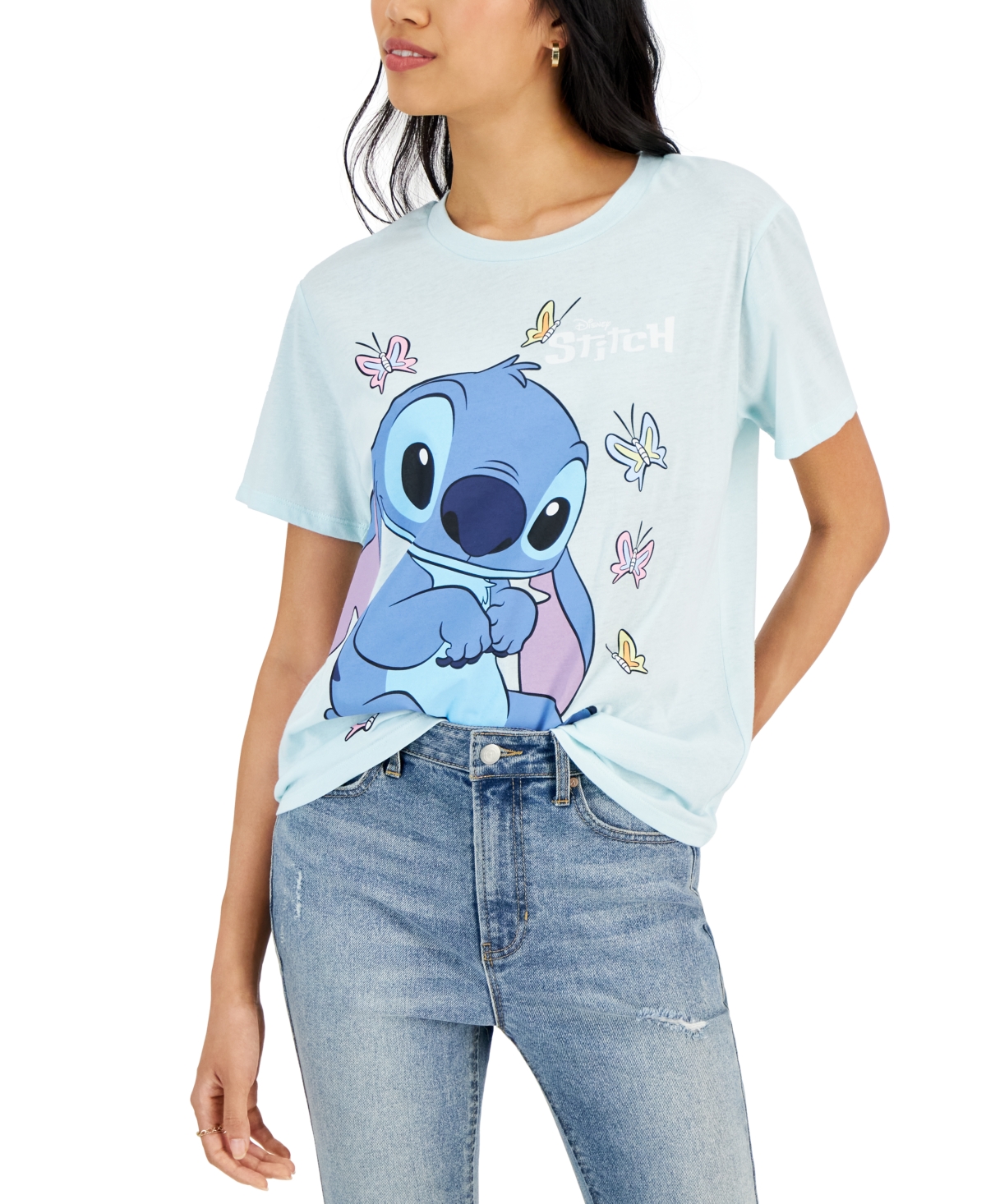 Disney Juniors' Lilo & Stitch Graphic Print T-shirt In Light Blue