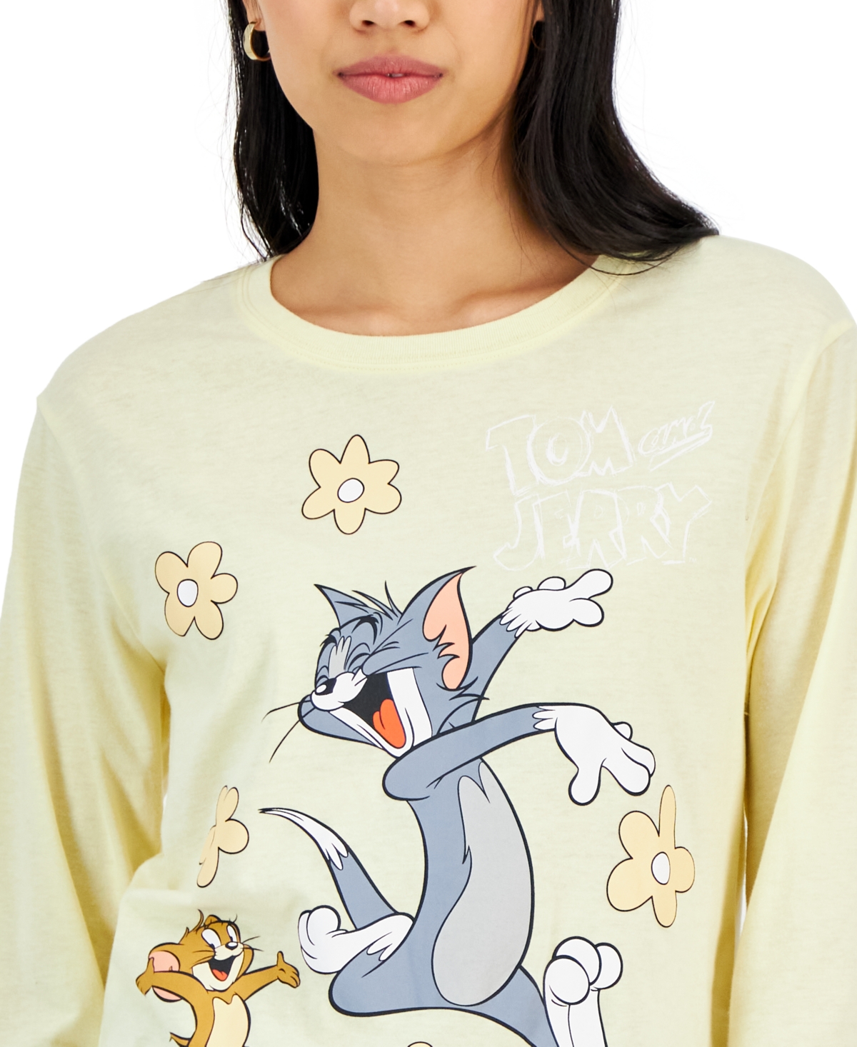 Shop Love Tribe Juniors' Tom & Jerry Graphic Print Long-sleeve T-shirt In Anise Flower