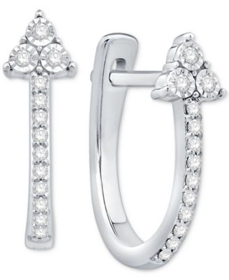 Macy's - Diamond Triangle Cluster Oval Hoop Earrings (1/10 ct. t.w.) in 10k White Gold