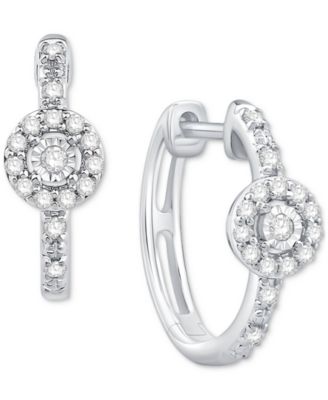 Macy's - Diamond Halo Small Hoop Earrings (1/6 ct. t.w.) in 10k White Gold