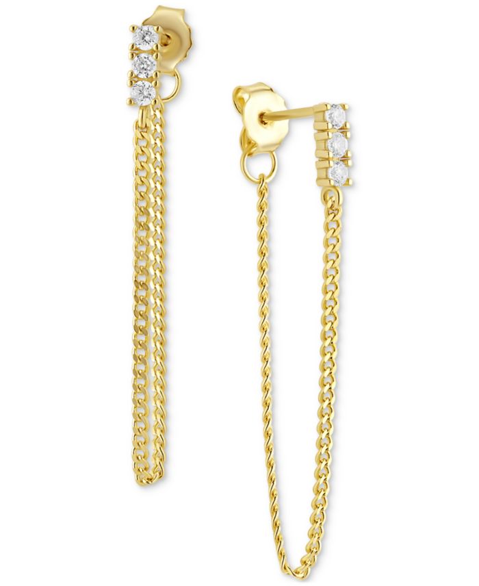 Cubic Zirconia Three Stone Chain Drop Earrings in 18k Gold-Plated