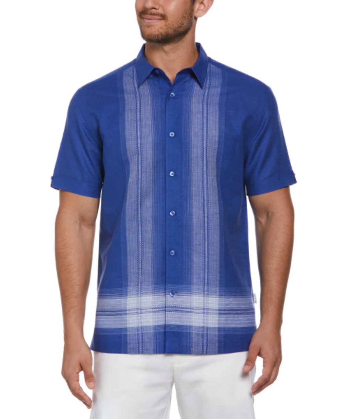 Men's Classic-Fit L-Shape Yarn-Dyed Linen Blend Button-Down Shirt - Deep Ultra