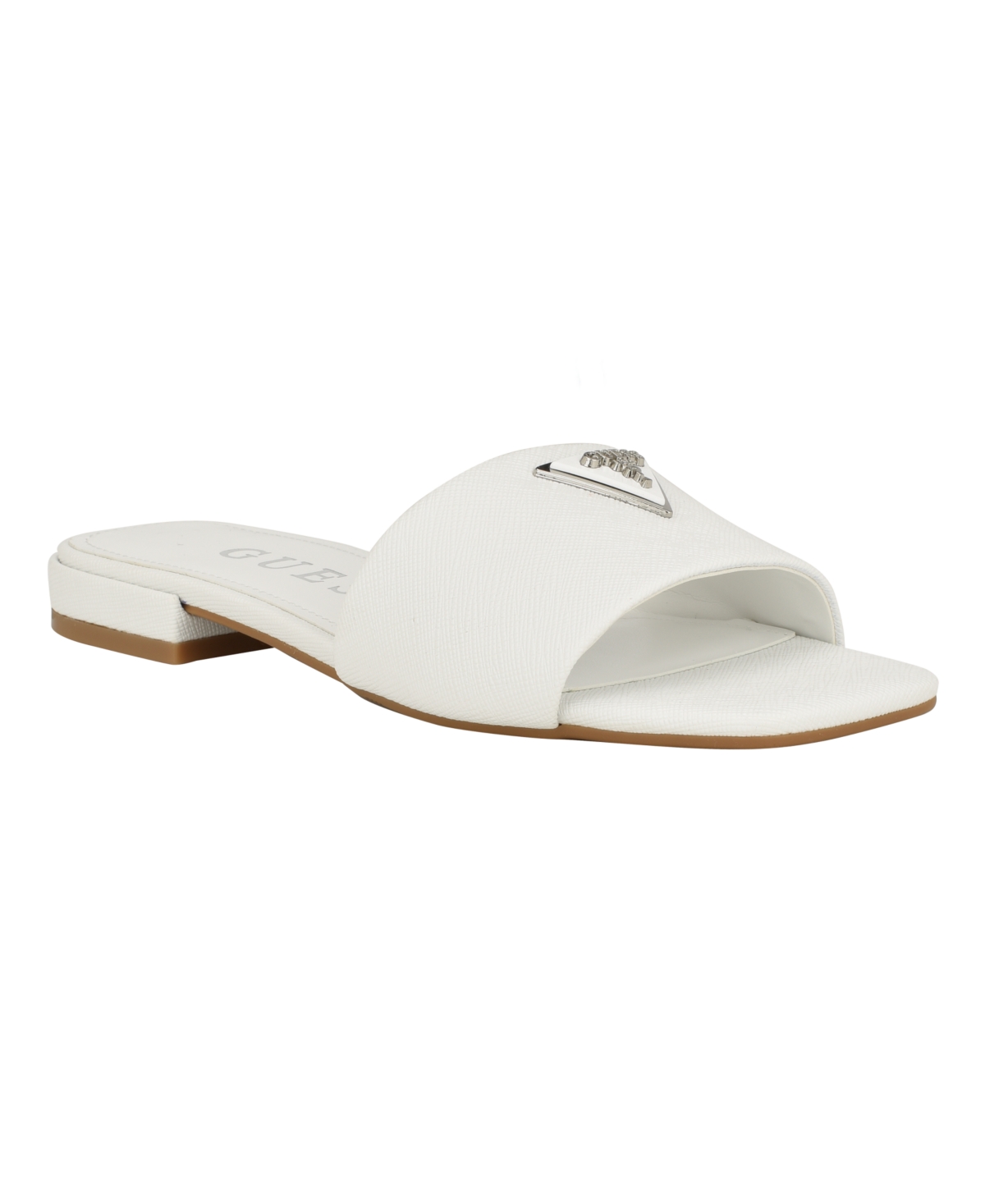 Shop Guess Women's Tamed Triangle Embellished Slide-on Sandals In White