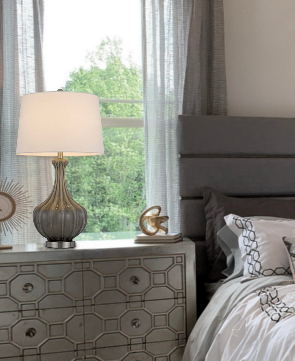 Cal Lighting 28.5" Height Ceramic Table Lamp Set In Slate Gray