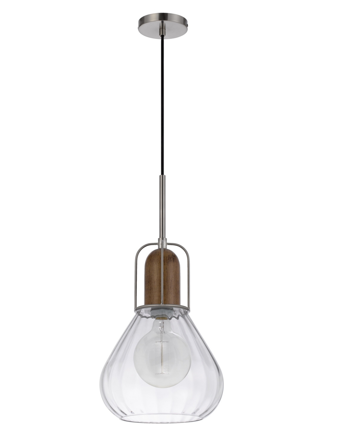 Cal Lighting Rochelle 22" Height Metal And Wood Pendant In Brushed Steel,wood