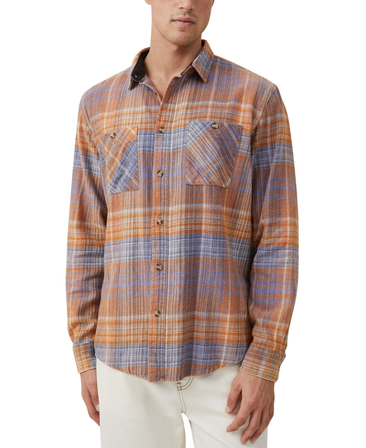 Cotton On Men's Aberdeen Long Sleeve Shirt In Burnt Orange Vintage Check