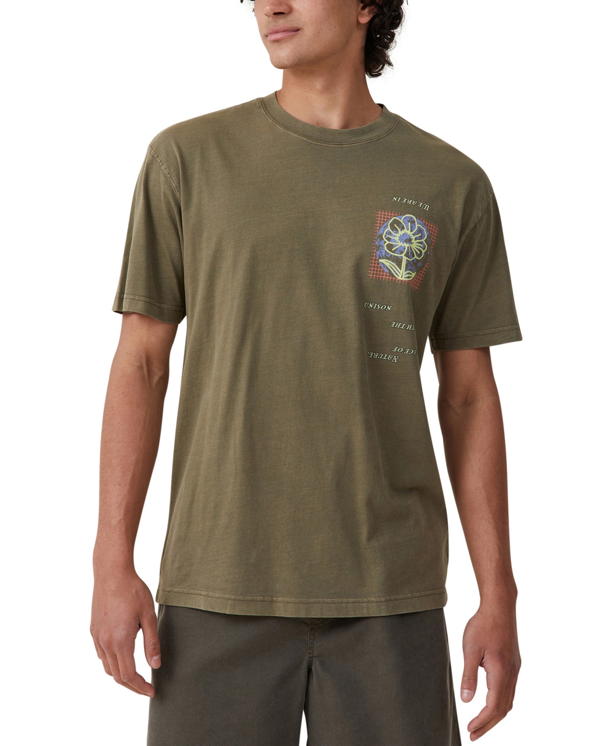 Cotton On Men's Premium Loose Fit Art T-shirt In Mud Green,pace Of Nature