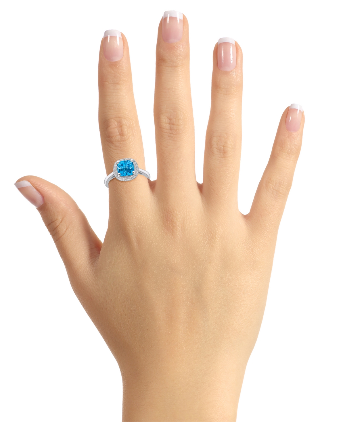 Macy's(2-3/4 ct. t.w.) and Diamond (1/4 ct. t.w.) Halo Ring in 14K White Gold - Blue Topaz