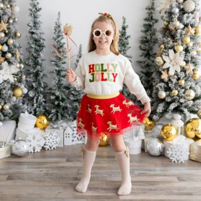 Little and Big Girls Holly Jolly Patch Christmas Sweatshirt