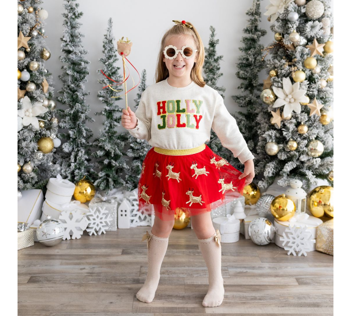 Sweet Wink Little and Big Girls Holly Jolly Patch Christmas Sweatshirt