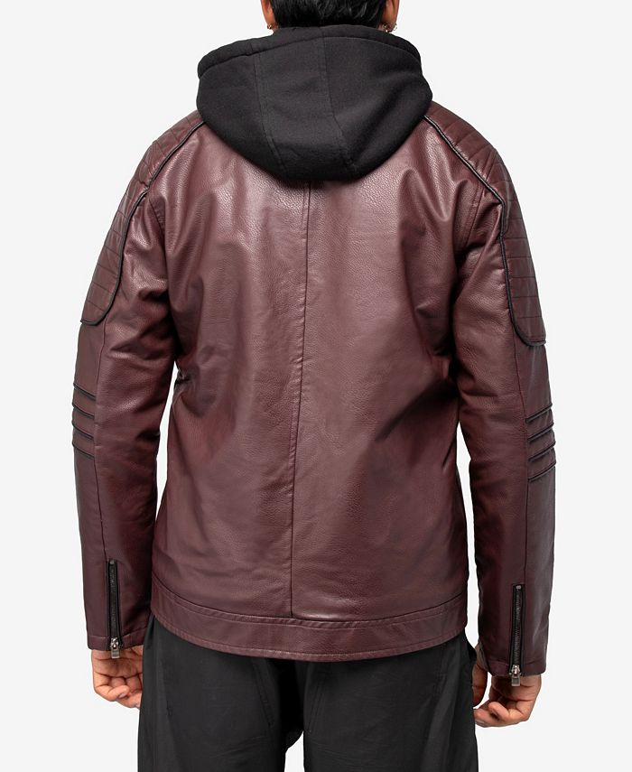 X-Ray Men's Grainy Polyurethane Moto Jacket with Hood and Faux ...