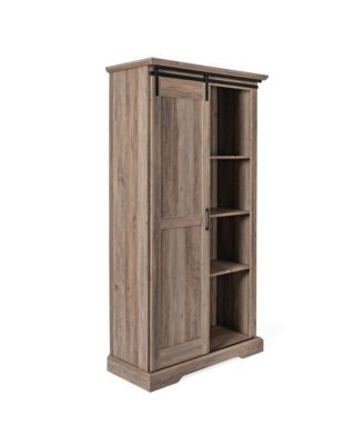 Finnoula Farmhouse Storage Cabinet, Semi-Open Storage With Sliding Barn Door