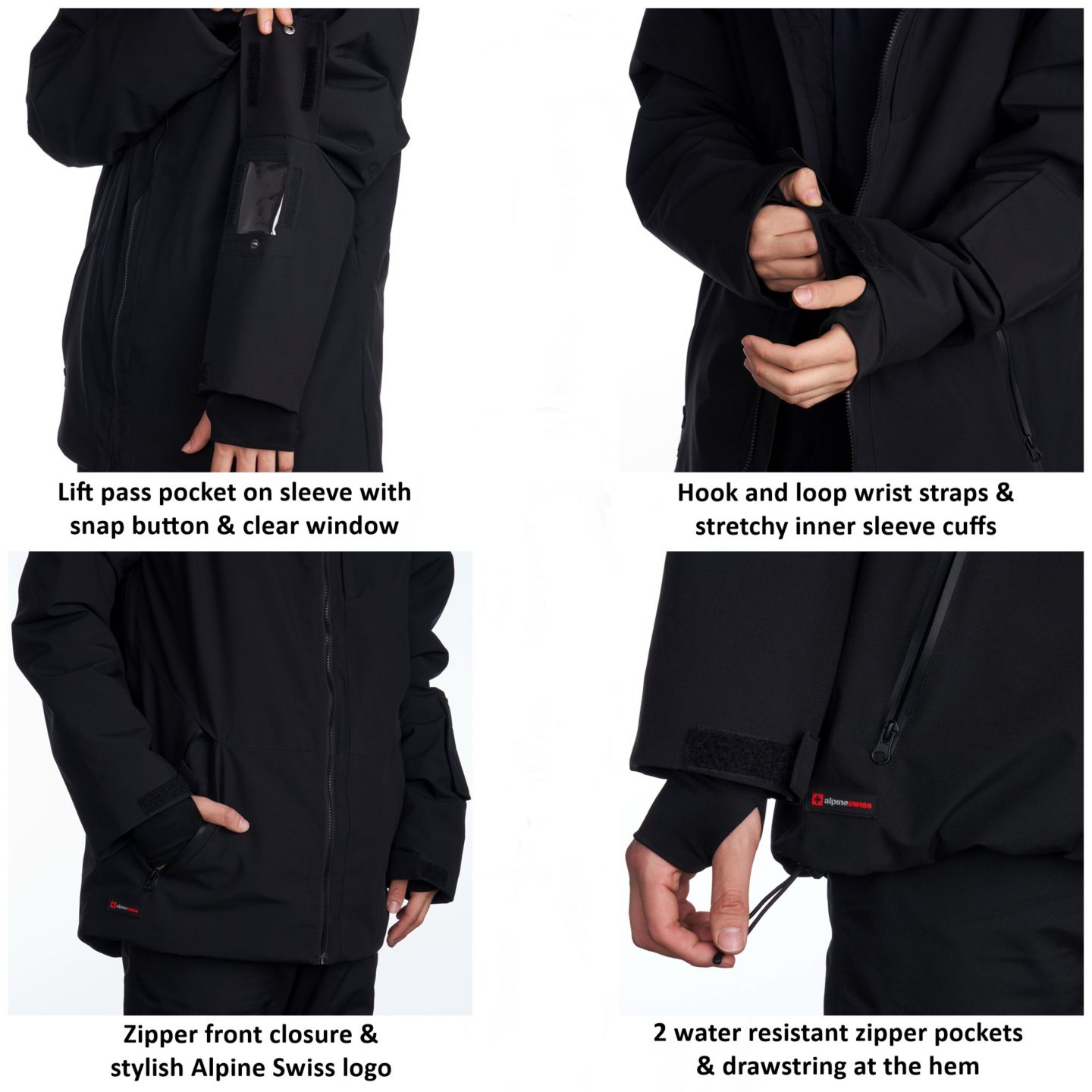 Мужская куртка Alpine Swiss Waterproof Ski Jacket Snowboarding Winter Snow Coat Raincoat, цвет: Чёрный — фото 7