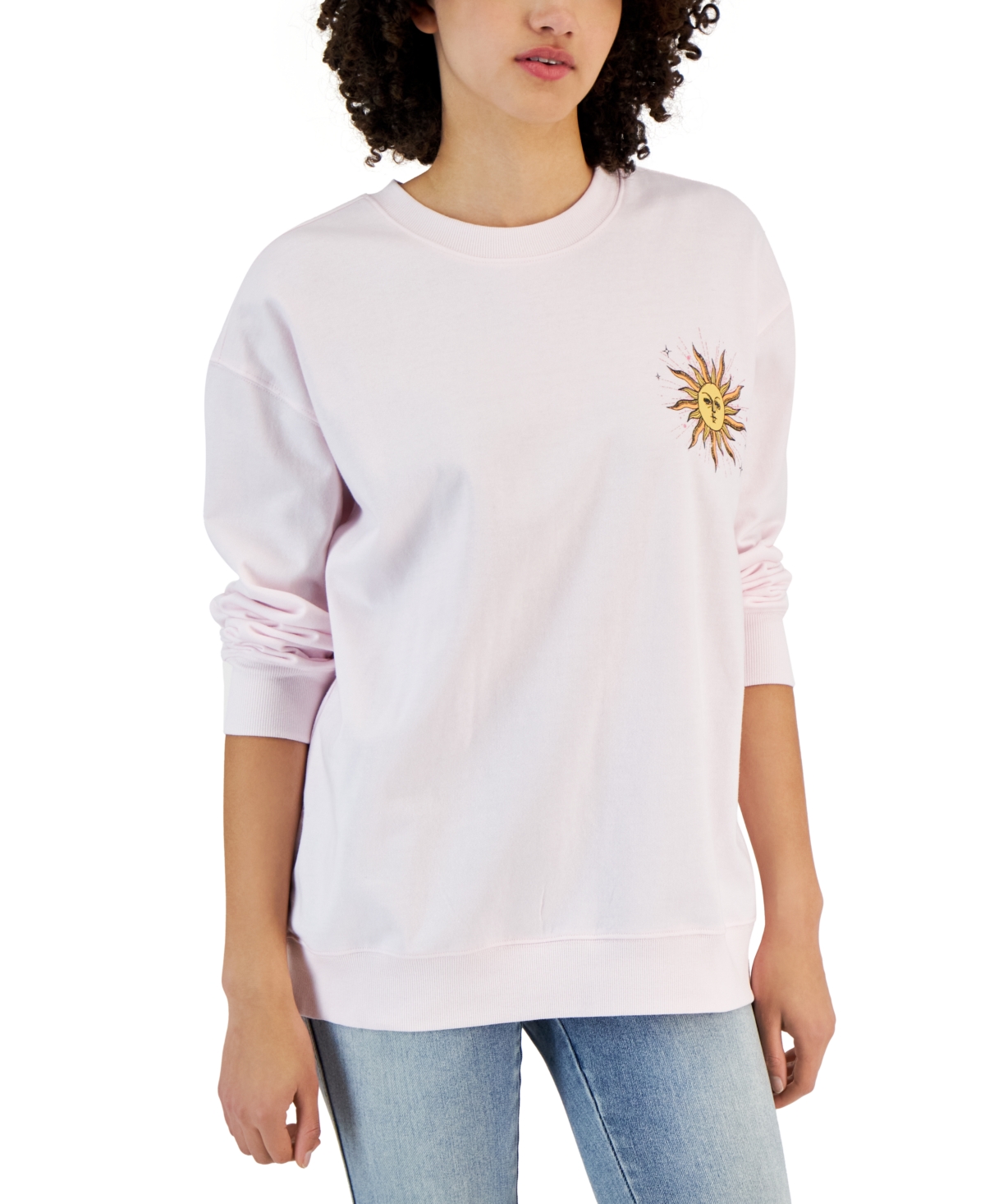 Juniors' Long-Sleeve Crewneck Sun Graphic Sweatshirt - Festival Bloom