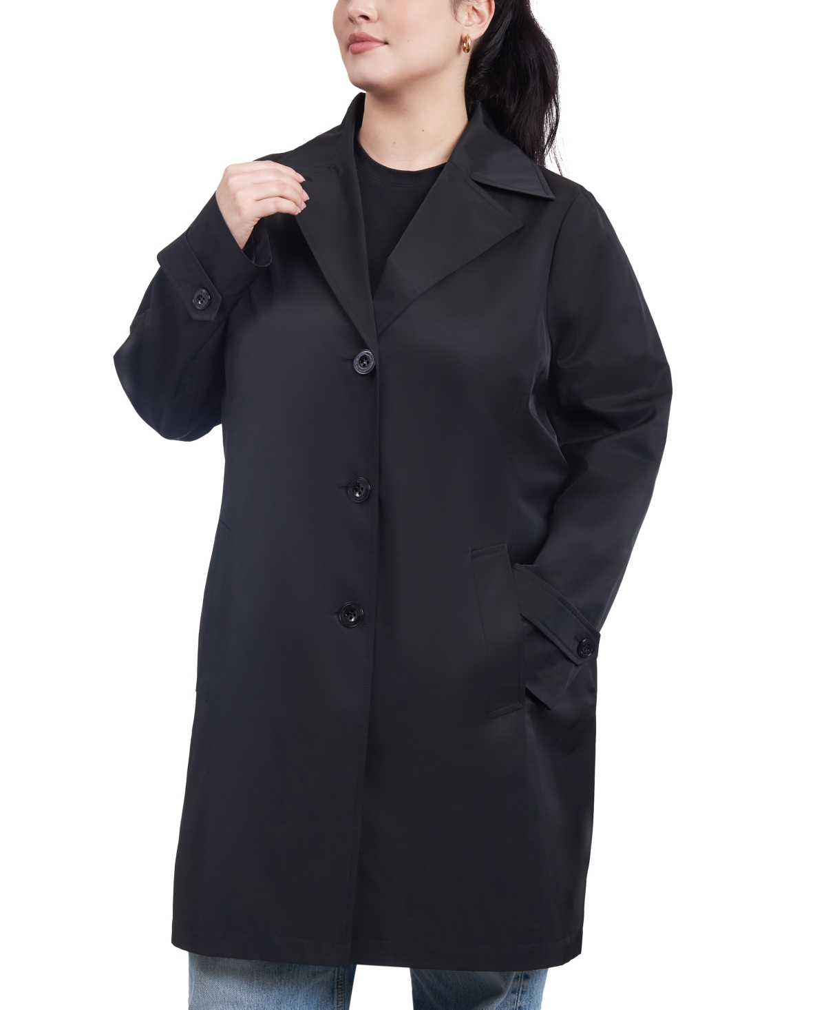 Michael Kors Michael  Women's Plus Size Single-breasted Reefer Trench Coat, Created For Macy's In Black