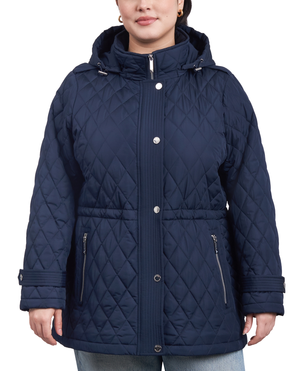 Michael Kors Michael  Women's Plus Size Quilted Hooded Anorak Coat In Midnight