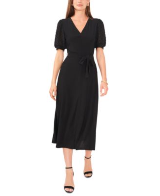 MSK - Petite Puff-Sleeve Belted Midi Dress