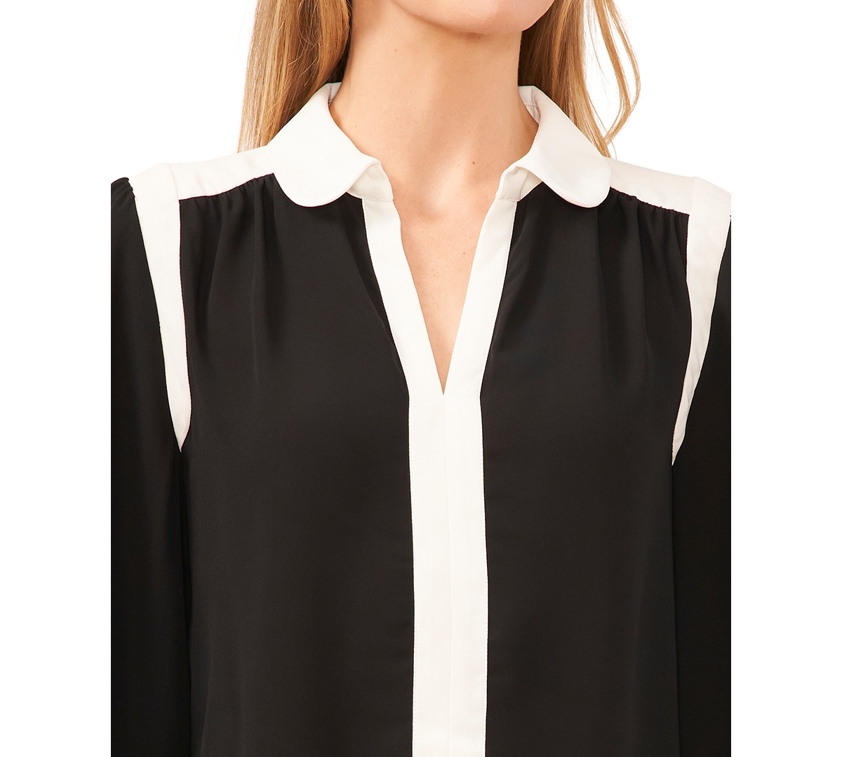 CeCe Women's Long Sleeve Peter Pan Collar Colorblocked Blouse