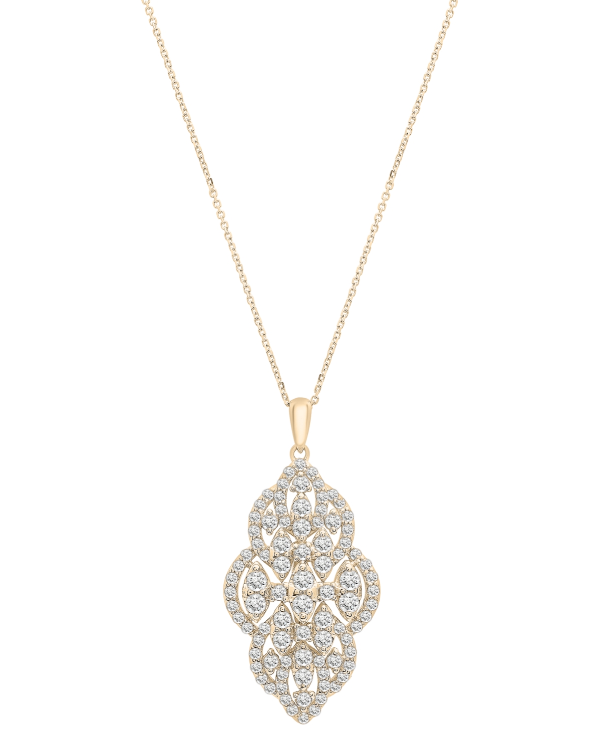 Diamond Filigree Cluster 18" Pendant Necklace (1-1/2 ct. t.w.) in 14k Yellow Gold, Created for Macy's - Yellow Gold