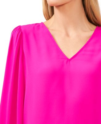 Women's Long-Sleeve Smocked-Cuff V-Neck Blouse