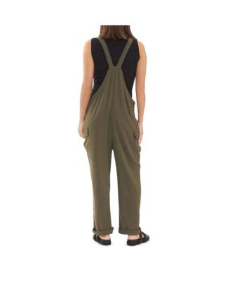 Maternity Cargo Pocket Linen Jumpsuit Olive