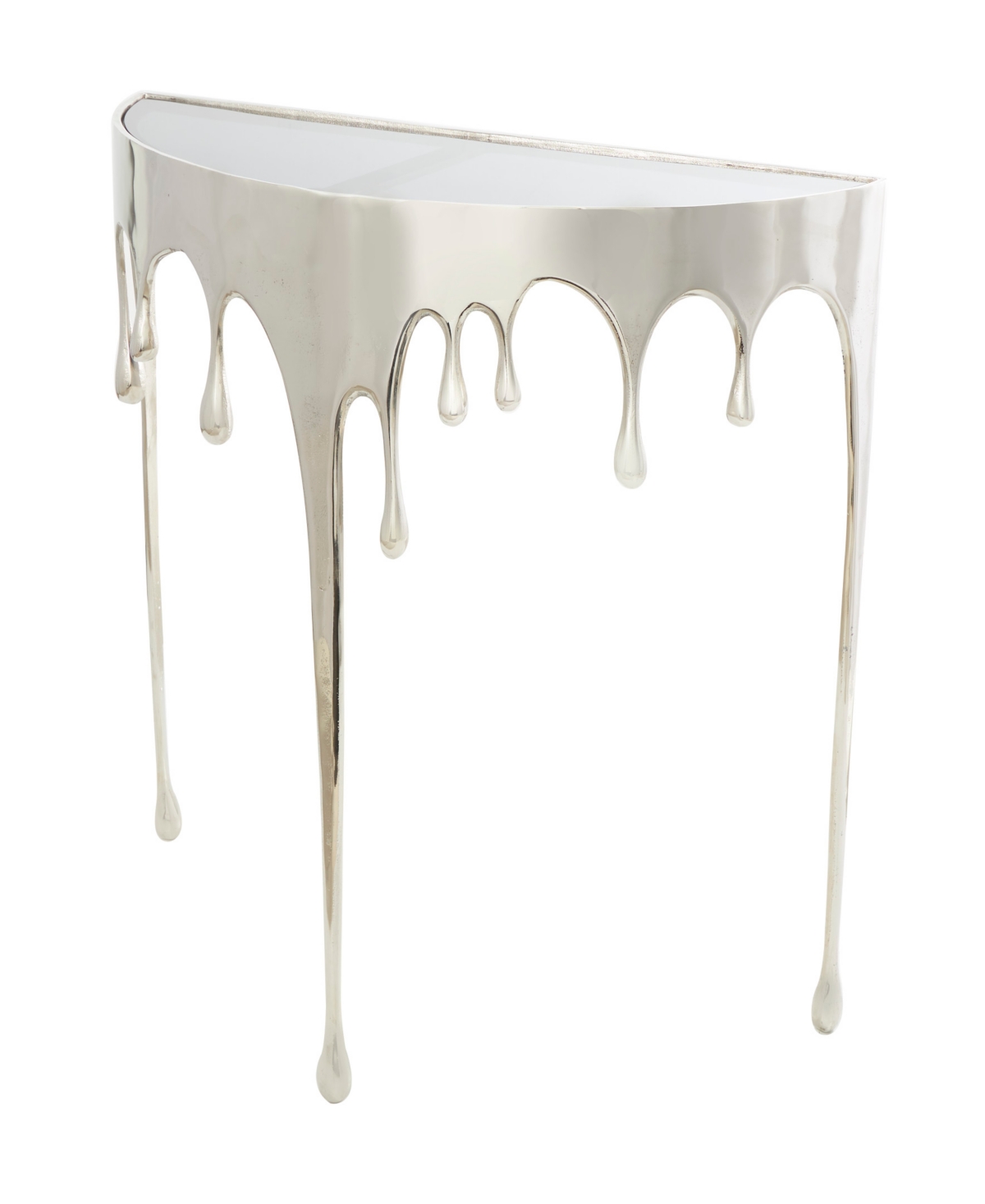 Rosemary Lane Aluminum Drip Console Table With Melting Designed Legs And Shaded Glass Top, 36" X 14" X 32" In Silver