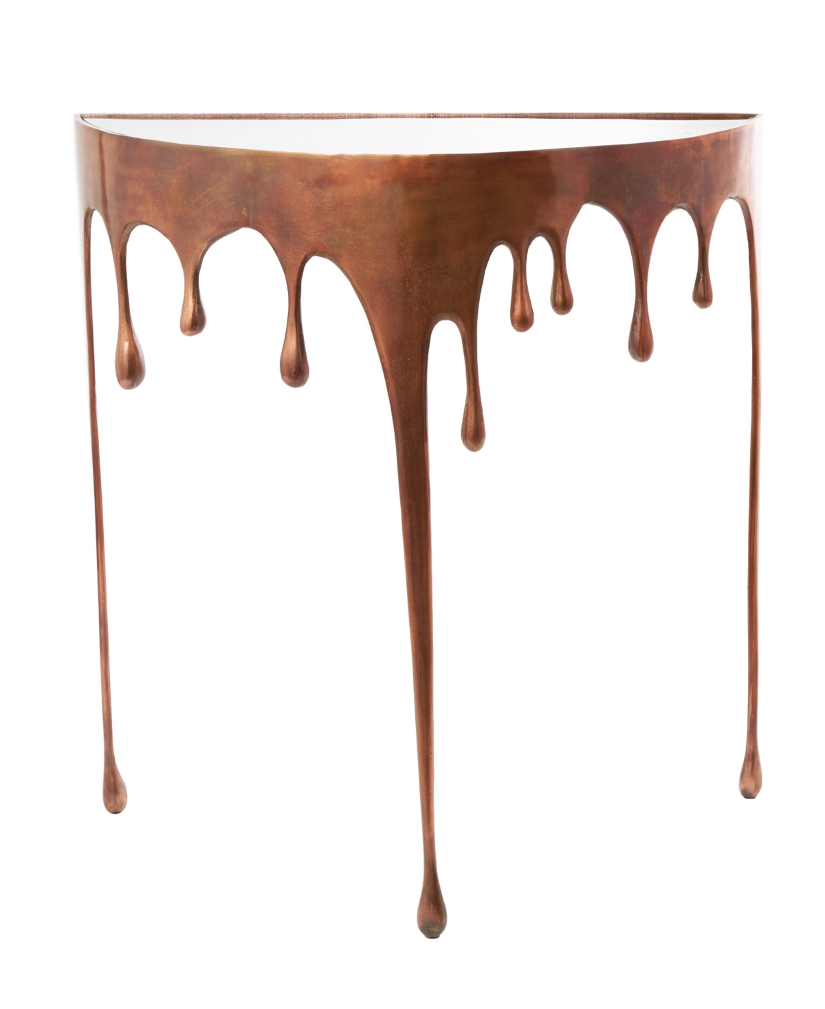 Rosemary Lane Aluminum Drip Console Table With Melting Designed Legs And Shaded Glass Top, 36" X 14" X 32" In Copper